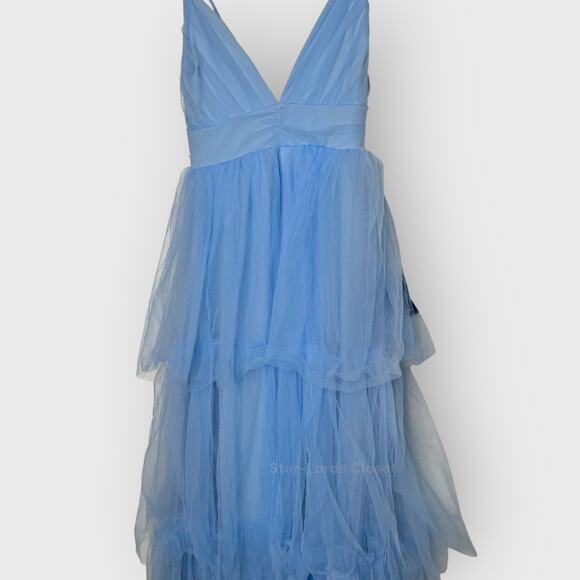 Lulus Charming Glamour Tulle Tiered Maxi Dress Large Light Blue Prom Formal Gown - Picture 11 of 12